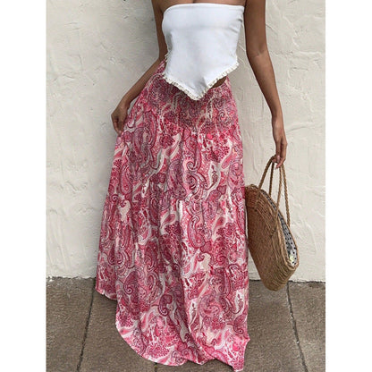 Women’s Maxi Skirt – Relaxed Fit – Cotton – Elastic Waist – Paisley Pattern
