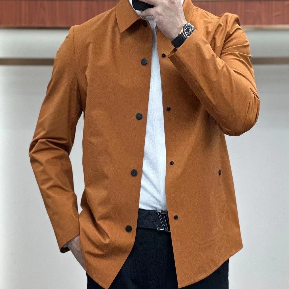Men’s Overshirt – Slim Fit – Lightweight – Turn-Down Collar – Business Casual Layer
