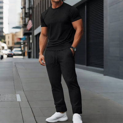 Men’s Athletic Trousers Set – Slim Fit – Stretch Fabric – Full Length Drawstring Waist