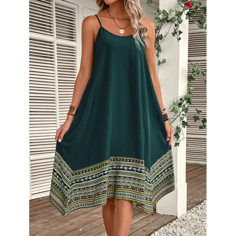Women’s Midi Dress – Flowy A-Line Fit – Cotton – Spaghetti Straps – Boho Hem