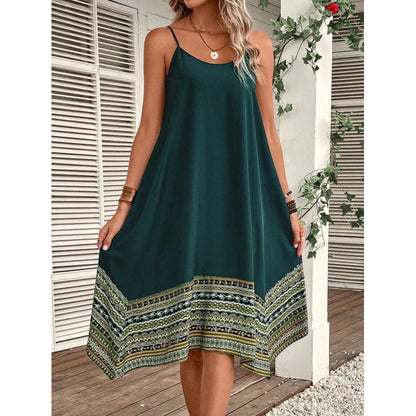 Women’s Midi Dress – Flowy A-Line Fit – Cotton – Spaghetti Straps – Boho Hem