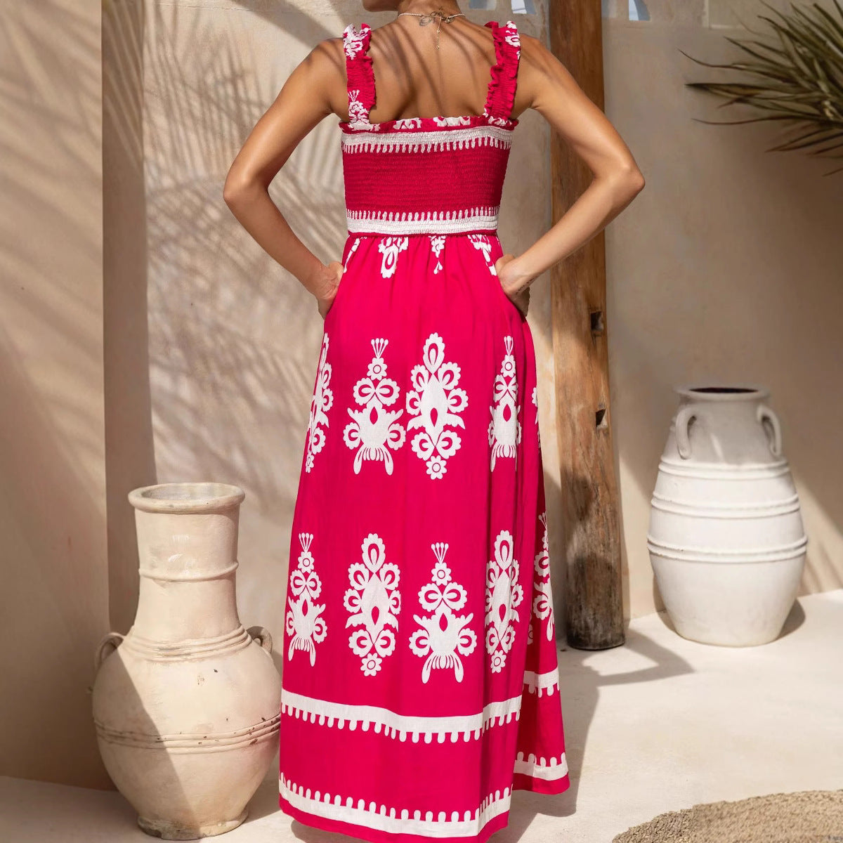 Women’s Sundress – Lightweight Cotton – Ruched Bodice – Ruffled Straps – A-Line Fit