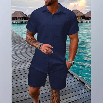 Men’s Two-Piece Set – Lightweight Cotton Blend – Jacquard Texture – Relaxed Fit