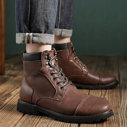 Men’s Ankle Boots – Leather Look – Lace-Up – Cushioned Collar – Treaded Sole