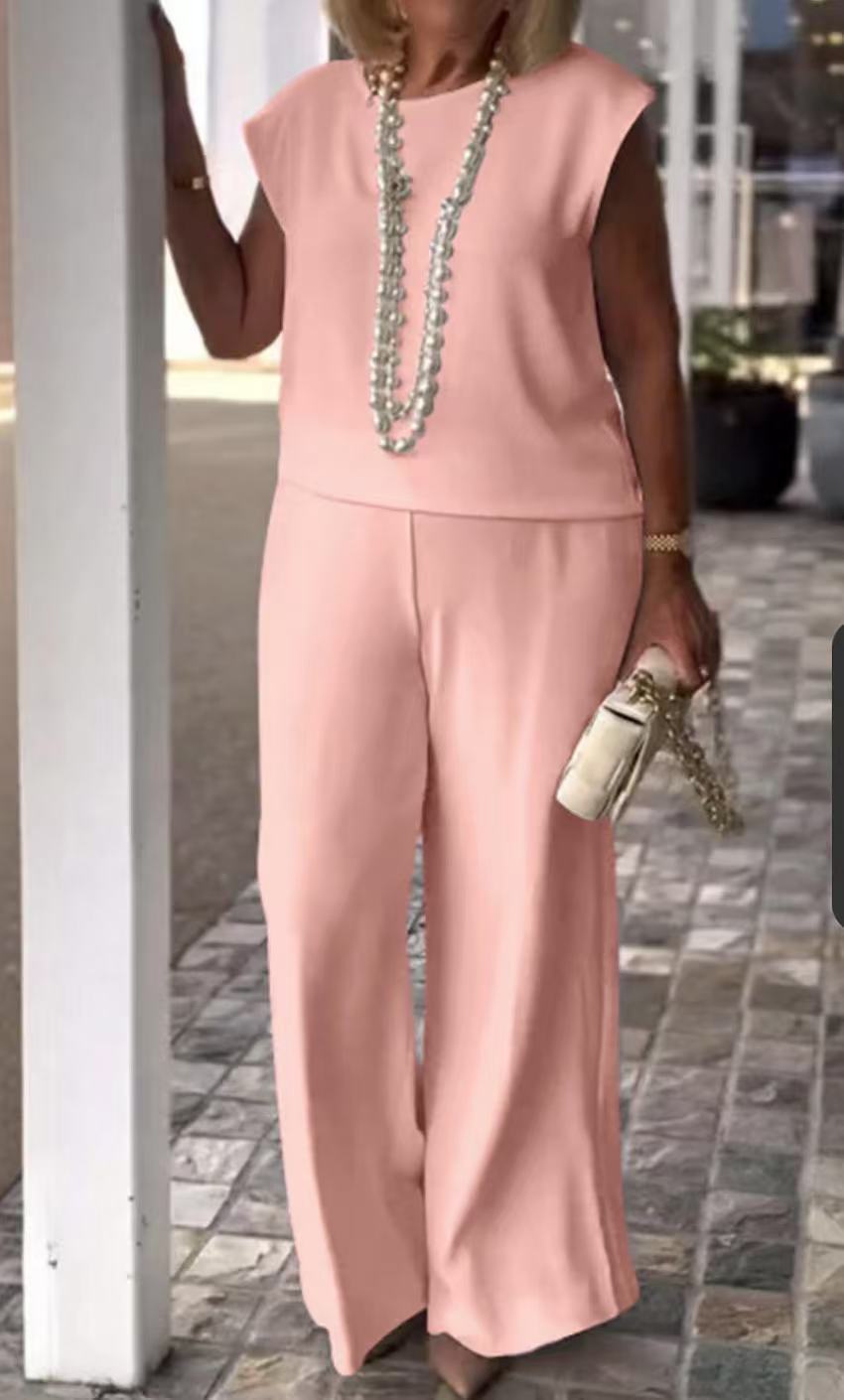 Women’s Two-Piece Set – Sleeveless Top – Wide-Leg Trousers – Lightweight Elegant Fit