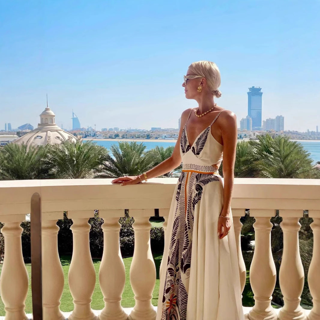 Women’s Maxi Dress – Halter Neck – Open Back – Printed – Flowy Lightweight Fit