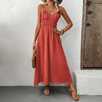 Women’s A-Line Dress – Sleeveless – Elastic Waist – Midi Length - Flowy Design
