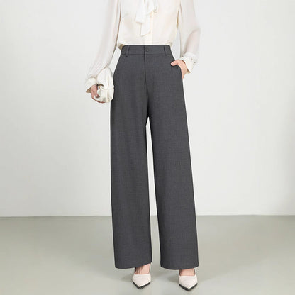 Women’s Trousers – High Waist Wide Leg – Cotton Wool Blend – Formal Straight Fit