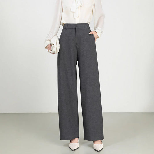 Women’s Trousers – High Waist Wide Leg – Cotton Wool Blend – Formal Straight Fit