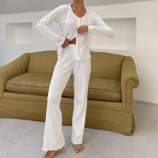 Women’s Pajama Set – Soft Cotton – Relaxed Fit – Button Front Top – Full-Length Pants