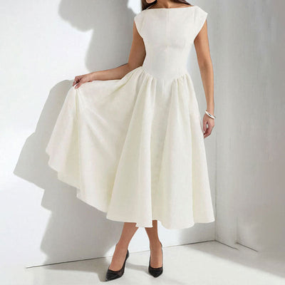 Women’s Midi Dress – Sleeveless – Slim Fit Bodice – Flared Skirt – Round Neck