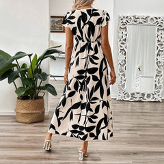 Women’s Maxi Dress – Wrap Style – Elegant Fit – Short Sleeve – Floral Pattern – Breathable Blend
