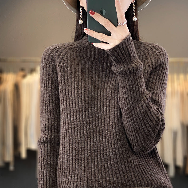 Women’s Knit Sweater – Wool Blend – Loose Fit – Mock Neck – Long Sleeves