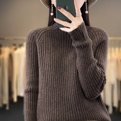 Women’s Knit Sweater – Wool Blend – Loose Fit – Mock Neck – Long Sleeves