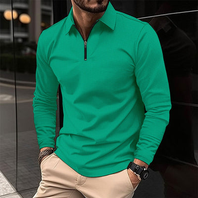 Men’s Long Sleeve Shirt – Slim Fit – Zip Collar – Stretch Fabric