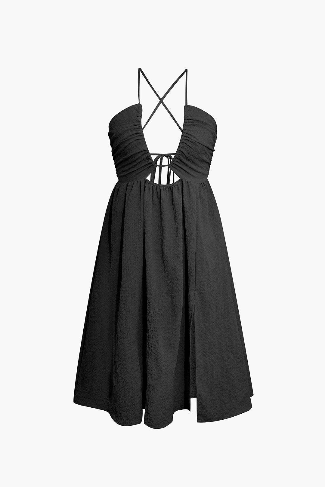 Women’s Midi Dress – Lightweight Cotton Blend – V-Neck – Cut-Out – High Slit – Relaxed Fit
