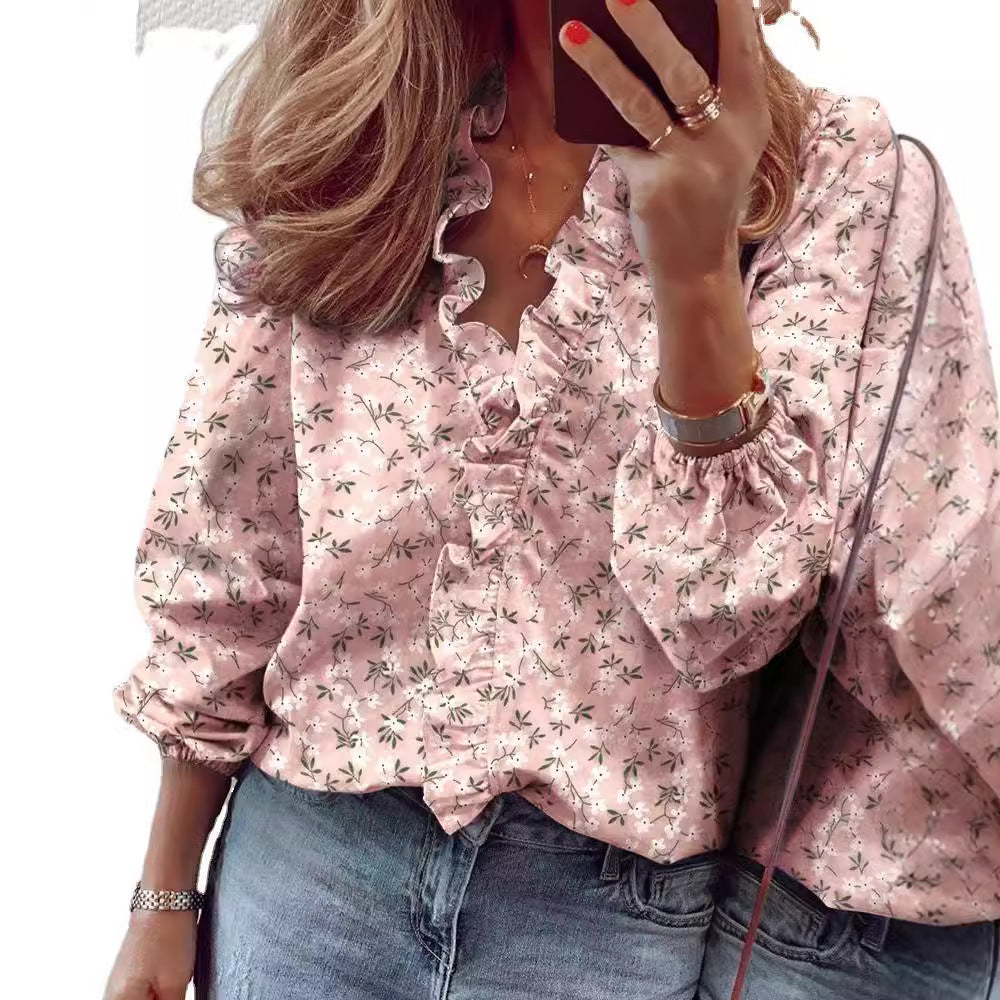 Ruffle collar long sleeve blouse for women