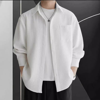 Men’s Shirt – Waffle Knit – Oversized Fit – Long Sleeve – Button-Up Casual Wear