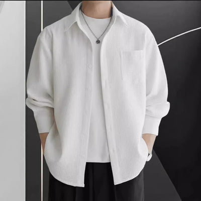 Men’s Shirt – Waffle Knit – Oversized Fit – Long Sleeve – Button-Up Casual Wear