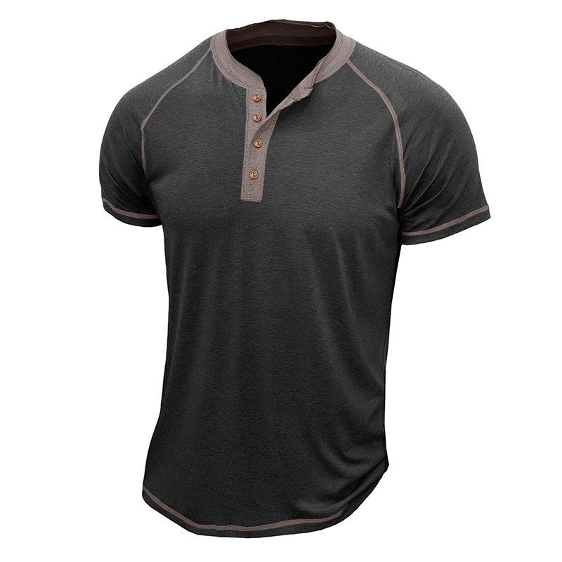 Men’s Henley Shirt – Cotton Blend – Regular Fit – Short Sleeve – Contrast Stitching