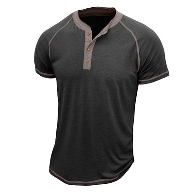 Men’s Henley Shirt – Cotton Blend – Regular Fit – Short Sleeve – Contrast Stitching