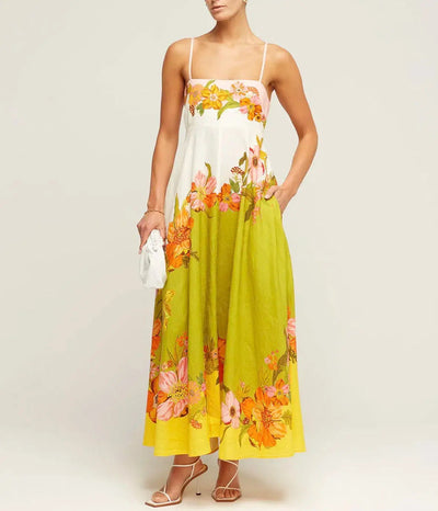 Women’s Midi Dress – Smocked Bodice – A-Line Fit – Spaghetti Straps – Cotton Blend