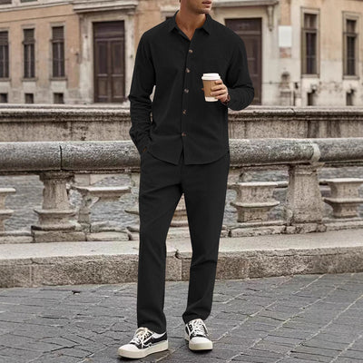Men’s Shirt and Trousers Set – Corduroy – Relaxed Fit – Button-Up Casual Outfit