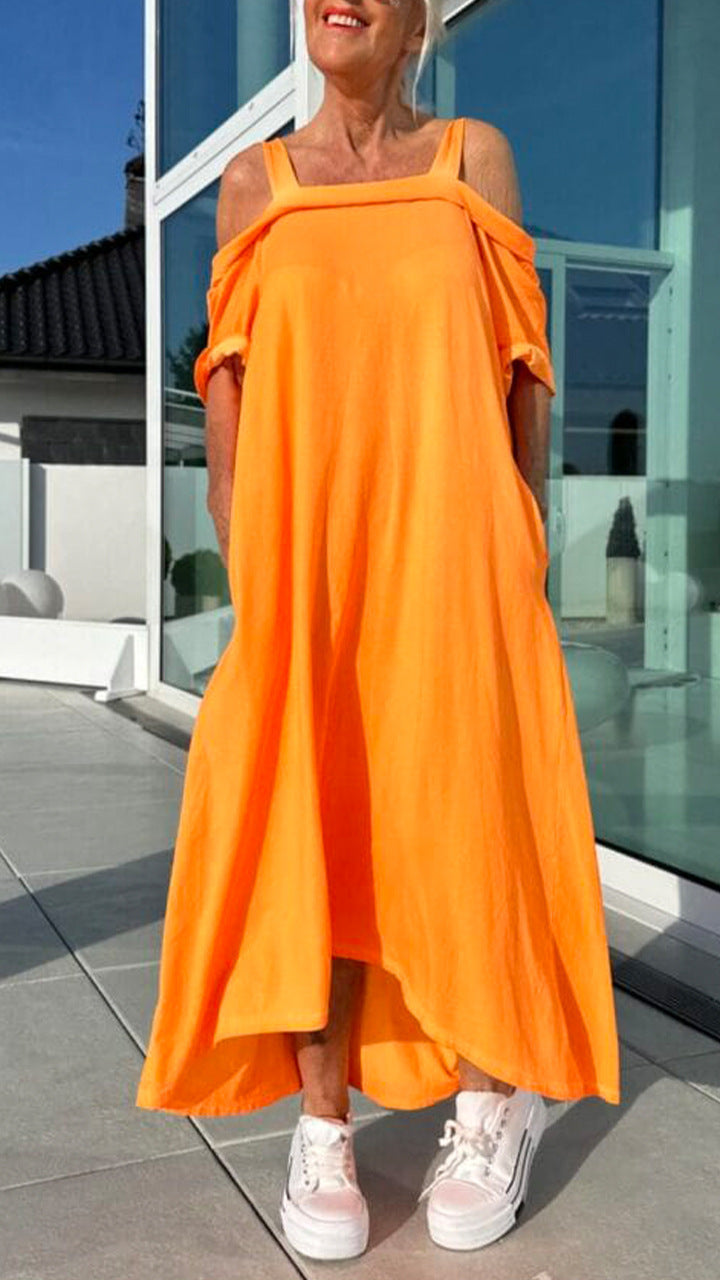 Women’s Long Dress – Off Shoulder – Relaxed Fit – Cotton – Casual Everyday Wear