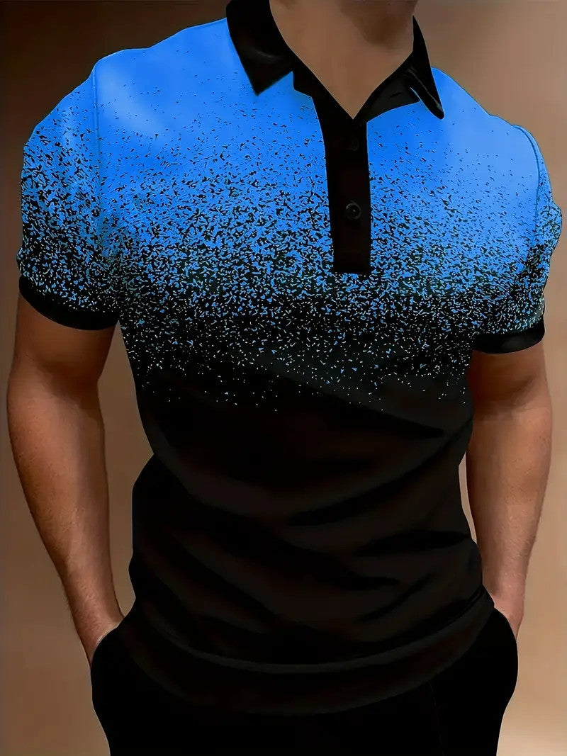Men’s Polo Shirt – Slim Fit – Gradient Print – Soft Breathable Blend – Casual Style