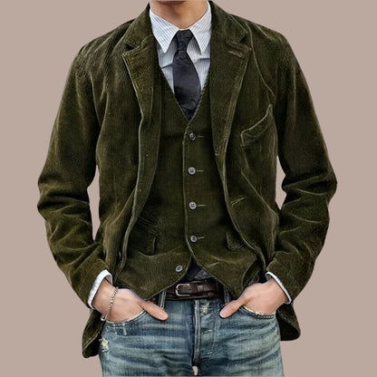 Men’s Corduroy Blazer – Tailored Fit – Notched Lapel – 2-Button – Smart Casual