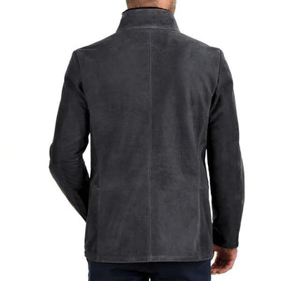 Men’s Suede Jacket – Slim Fit – Stand Collar – Zipper Front – Multi Pocket Design