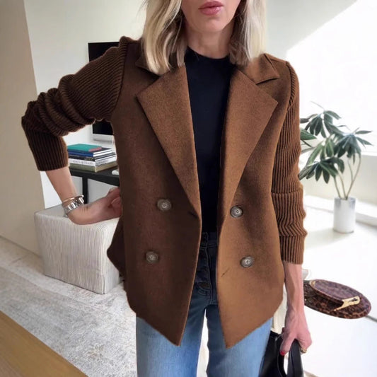 Women’s Blazer – Oversized Fit – Double-Breasted – Soft Knit – Ribbed Sleeves