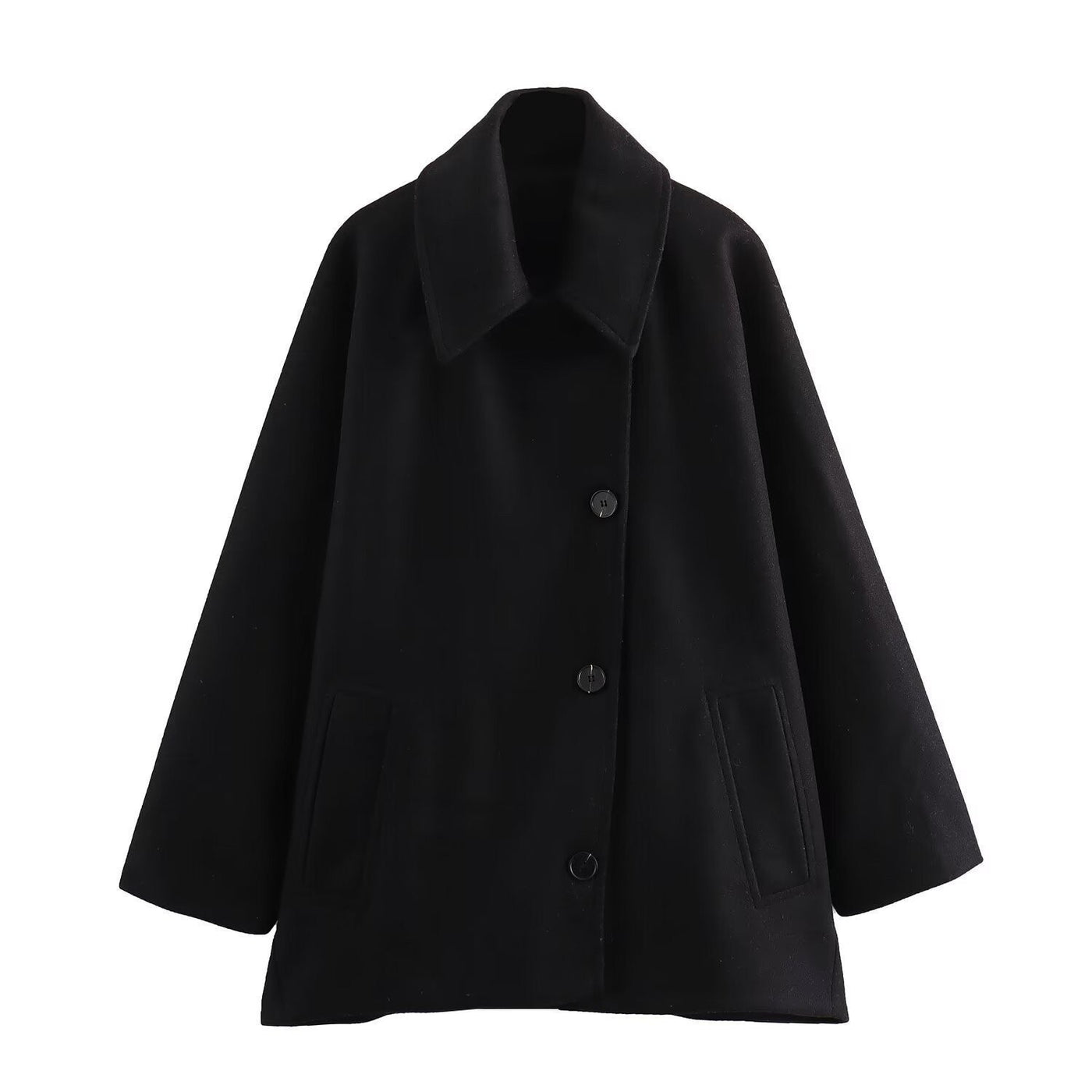 Women’s Wool Jacket – Oversized Fit – Button Front – Wide Collar – Hip Length Casual