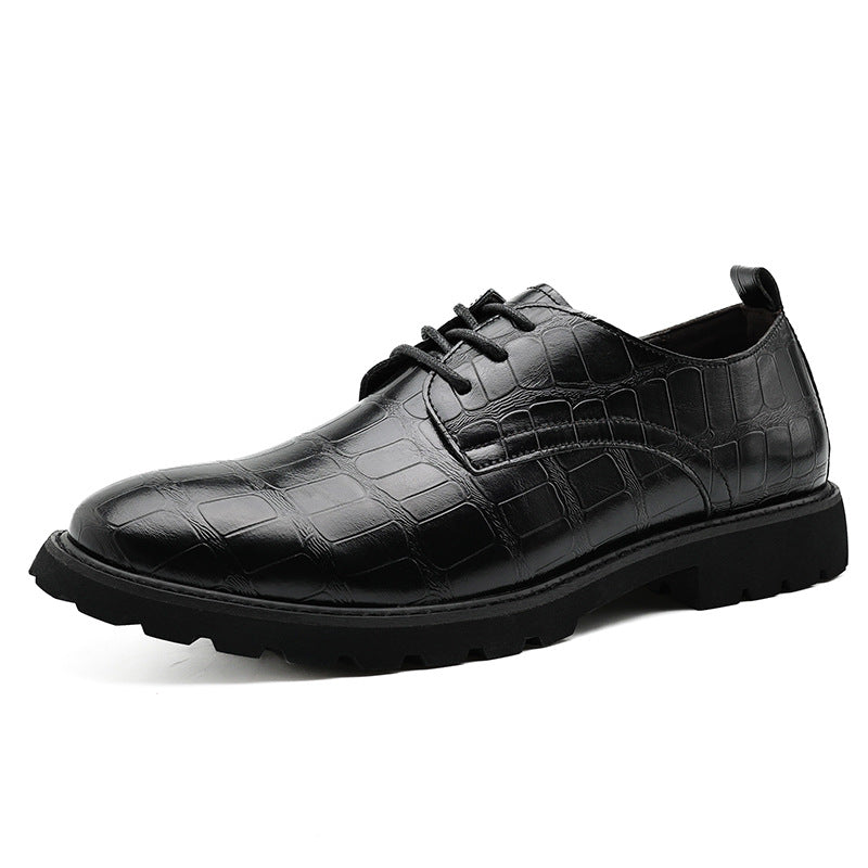 Men’s Dress Shoes – Leather Oxford – Embossed Crocodile Pattern – Lace-Up Formal