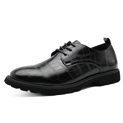 Men’s Dress Shoes – Leather Oxford – Embossed Crocodile Pattern – Lace-Up Formal