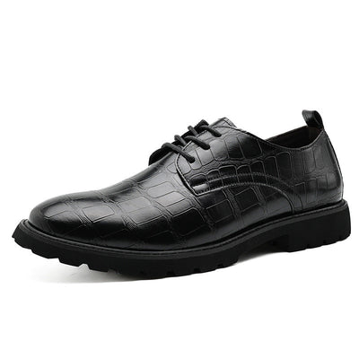 Men’s Dress Shoes – Leather Oxford – Embossed Crocodile Pattern – Lace-Up Formal