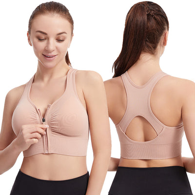 Women’s Sports Bra – Supportive Fit – Front Zip – Wide Straps – Breathable Blend