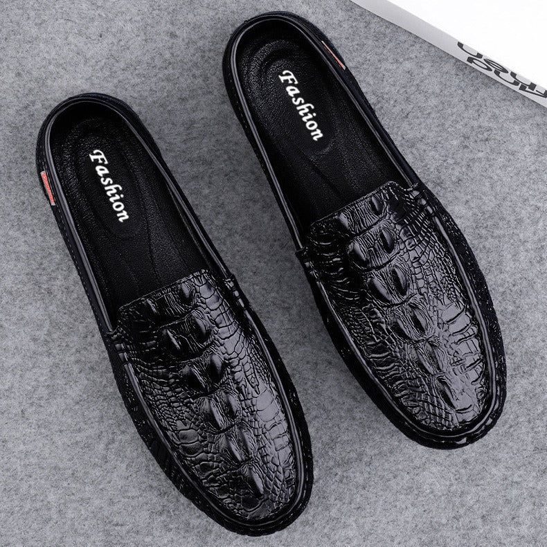 Men’s Loafers – Crocodile-Embossed Leather – Slip-On – Metal Buckle – Streamlined Fit