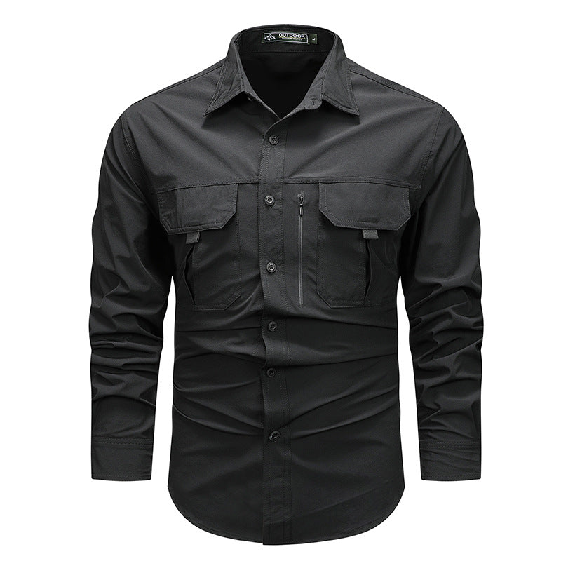 Men’s Outdoor Shirt - Long Sleeve Button Down - Multi Pocket Design