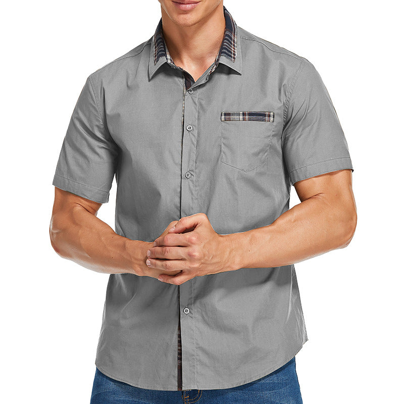 Men’s Short-Sleeve Shirt – Slim Fit – Cotton Blend – Check Collar and Pocket Trim