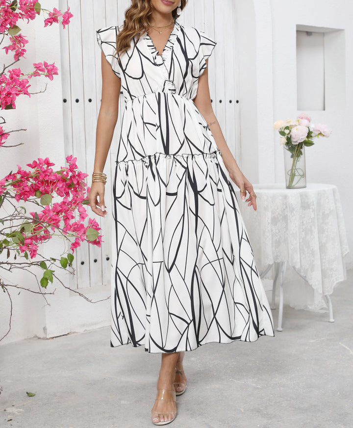 Women’s Maxi Dress – Relaxed Fit – V-Neck – Sleeveless – Graphic Print – Breathable Blend