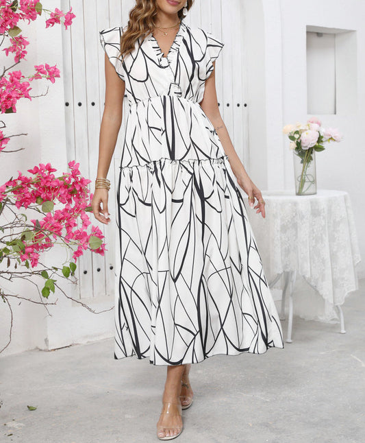 Women’s Maxi Dress – Relaxed Fit – V-Neck – Sleeveless – Graphic Print – Breathable Blend