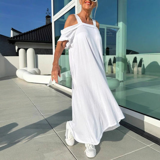 Women’s Long Dress – Off Shoulder – Relaxed Fit – Cotton – Casual Everyday Wear