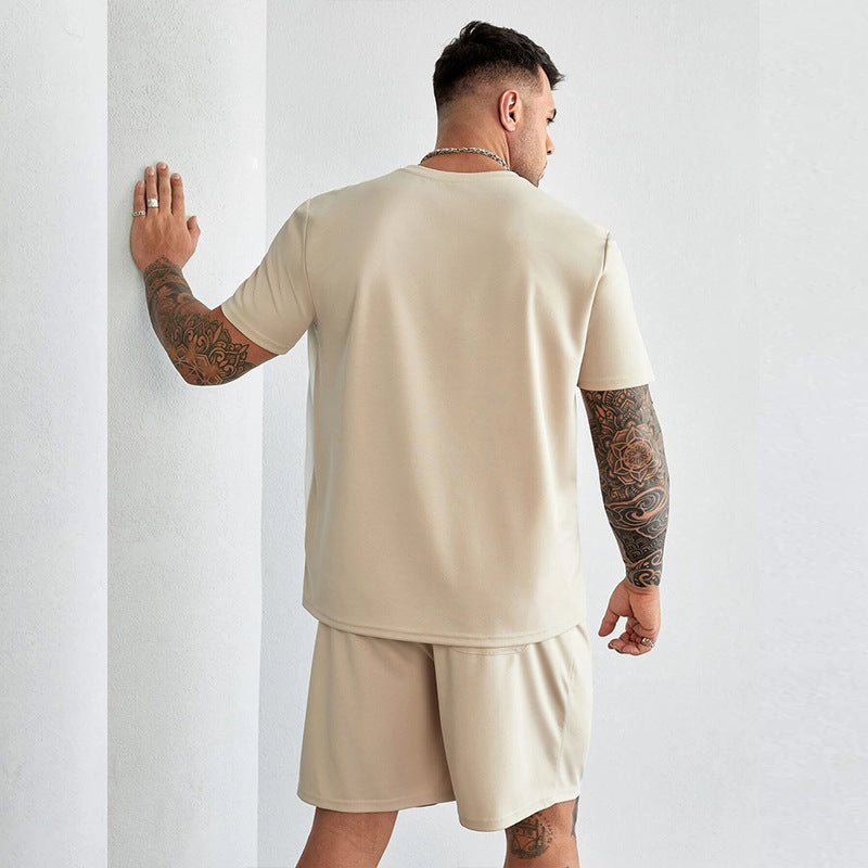 Men’s Two-Piece Set – Cotton Blend – Relaxed Fit – Short Sleeve Top & Knee Shorts