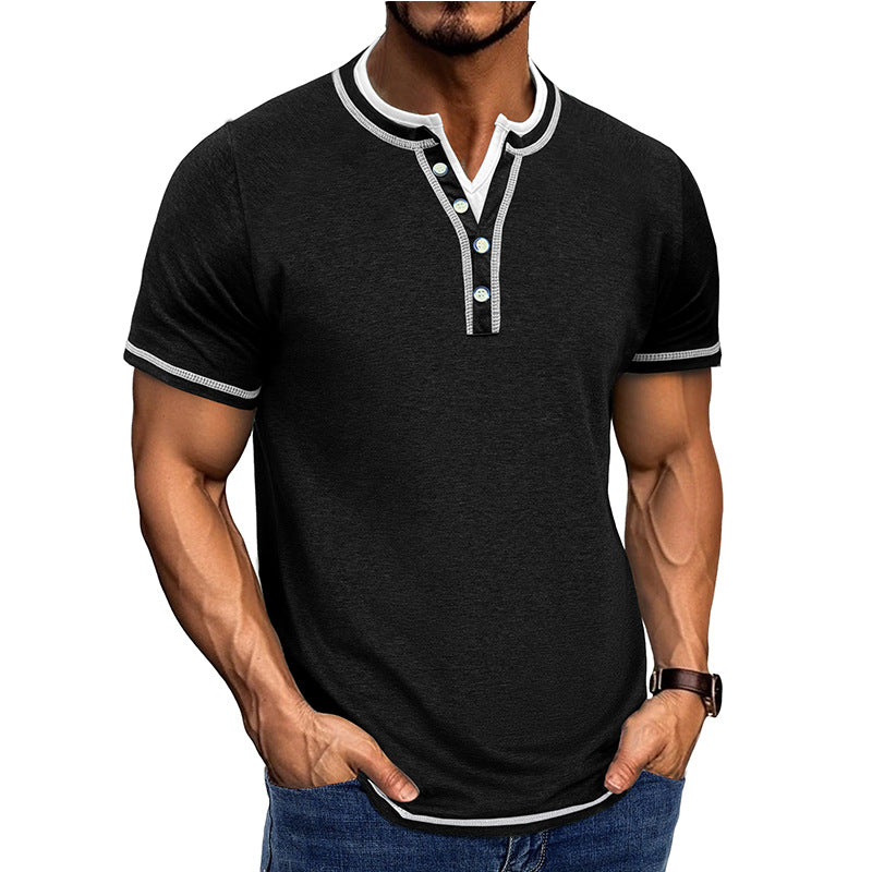 Men’s Henley Shirt – Cotton – Classic Fit – Ribbed Trim – Short Sleeve Casual Wear
