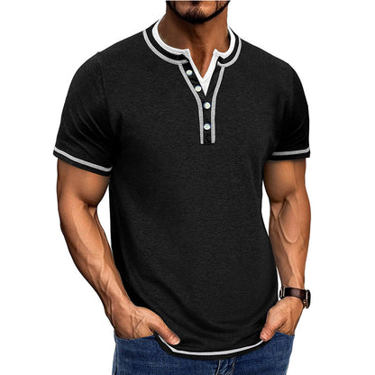 Men’s Henley Shirt – Cotton – Classic Fit – Ribbed Trim – Short Sleeve Casual Wear