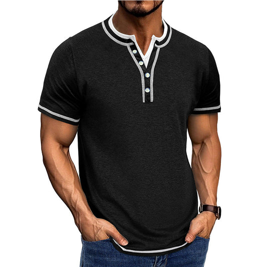 Men’s Henley Shirt – Cotton – Classic Fit – Ribbed Trim – Short Sleeve Casual Wear