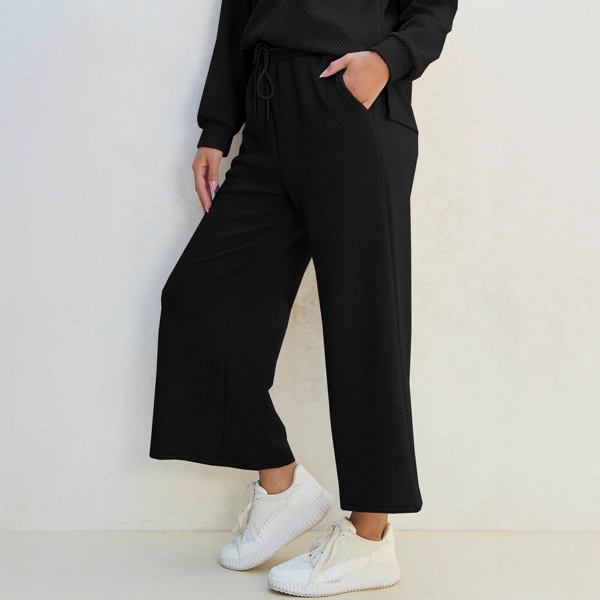 Women’s Lounge Set – Knit Two-Piece – Relaxed Fit – V-Neck Top – Drawstring Waist