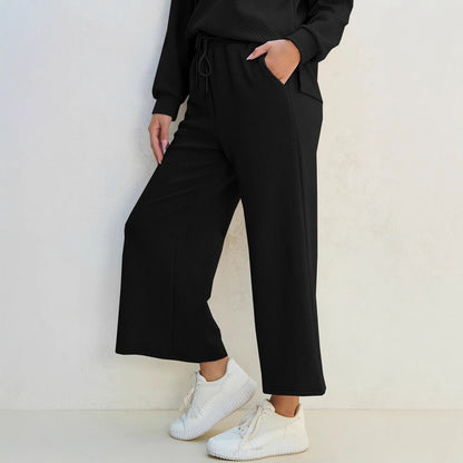 Women’s Lounge Set – Knit Two-Piece – Relaxed Fit – V-Neck Top – Drawstring Waist