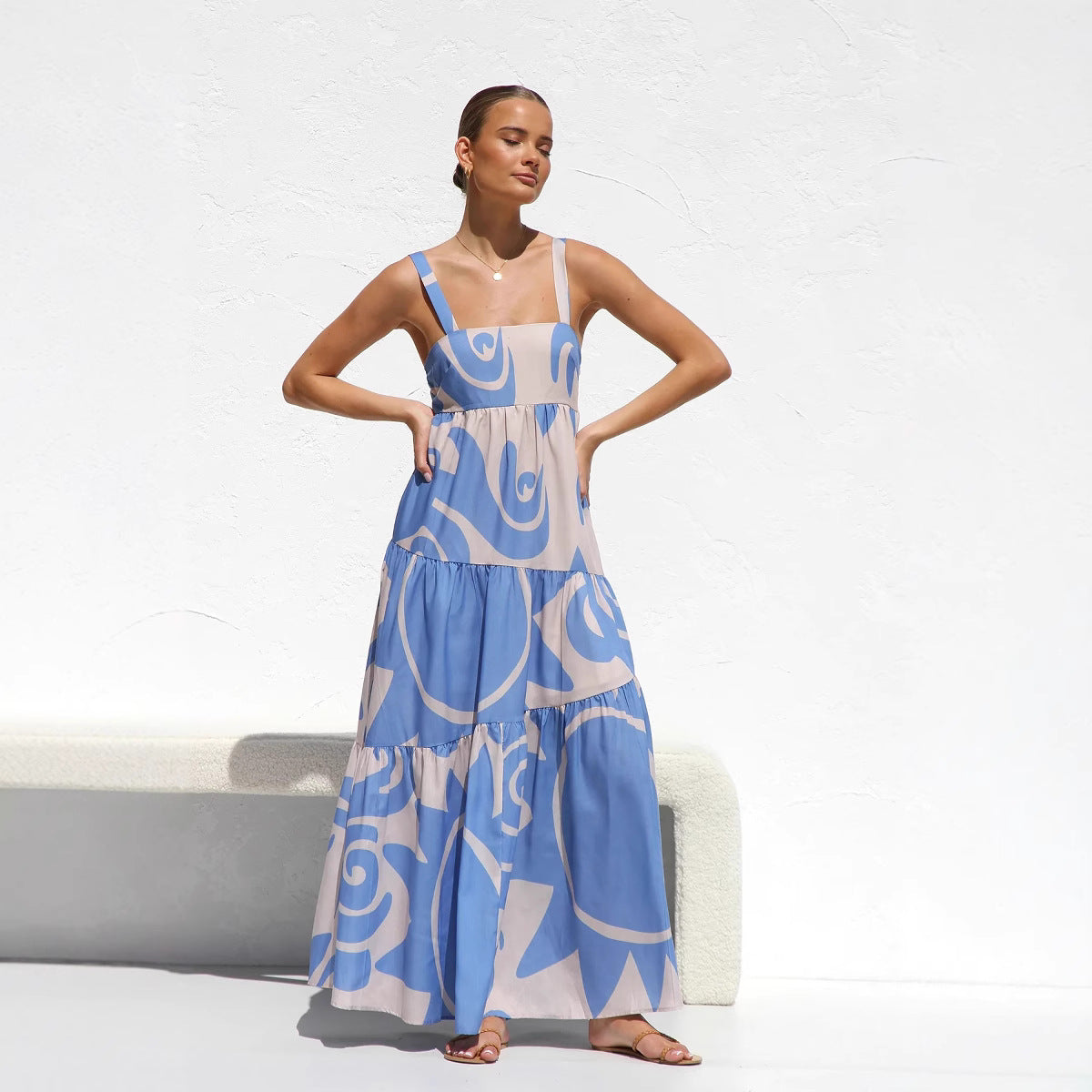 Women’s Maxi Dress – Sleeveless Tiered Design – Lightweight Cotton – Relaxed Fit